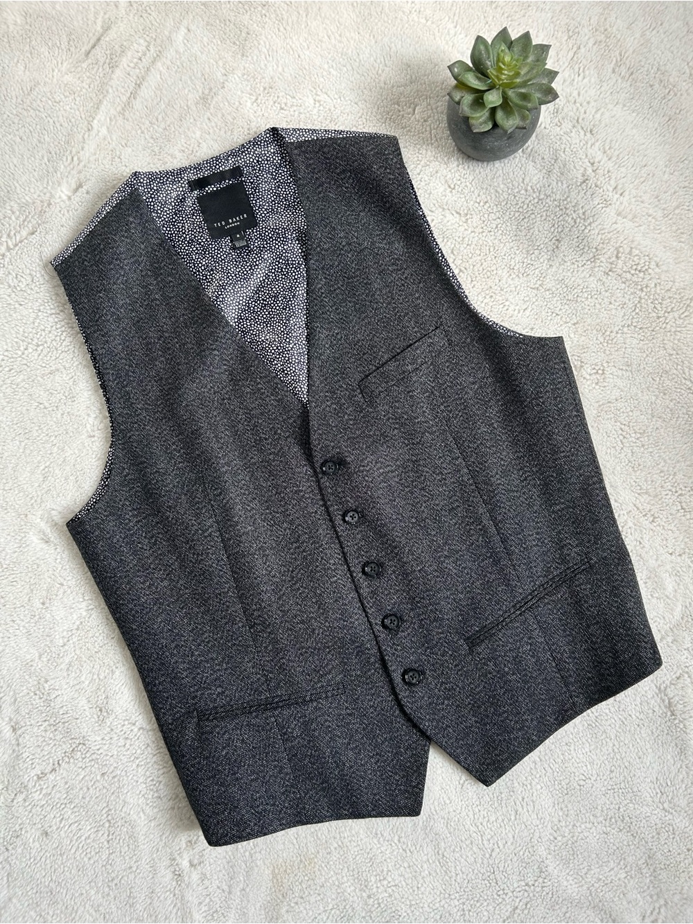 Ted Baker Charcoal Herringbone Waistcoat Vest